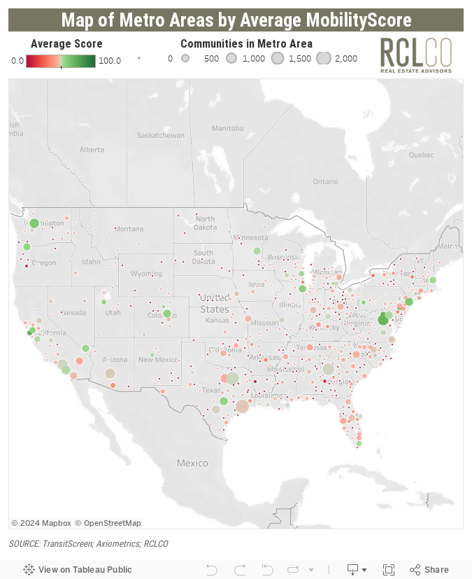 Map of Metro Areas by Average MobilityScore 