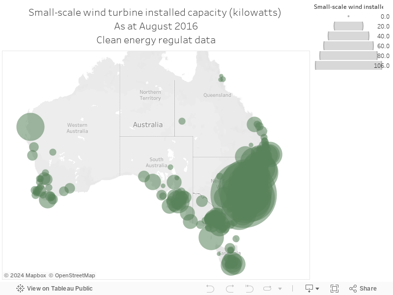 Small-scale wind turbine installed capacity (kilowatts) As at August 2016Clean energy regulat data 