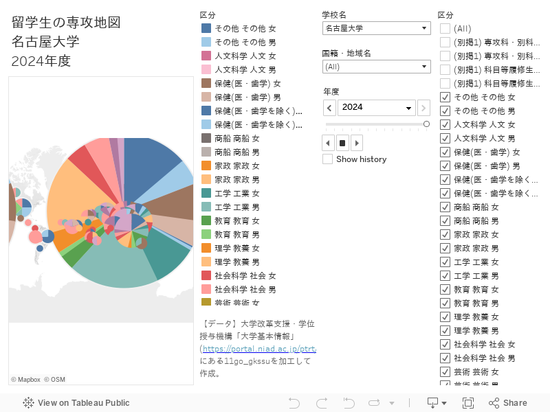 留学生の専攻：地図