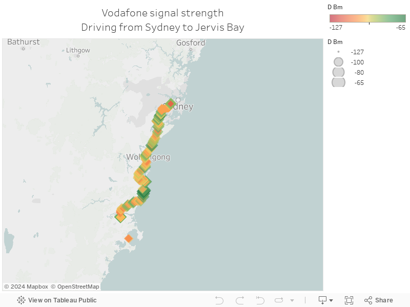 Vodafone signal strengthDriving from Sydney to Jervis Bay 
