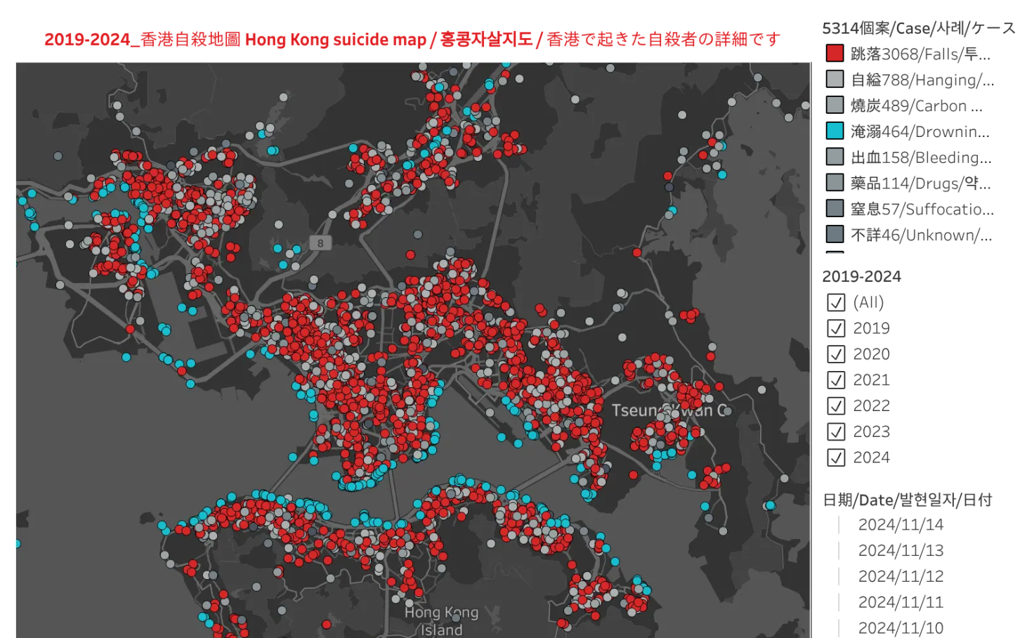 香港自殺地圖Hong Kong suicide map | Tableau Public