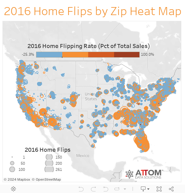 2016 Home Flips by Zip Heat Map 