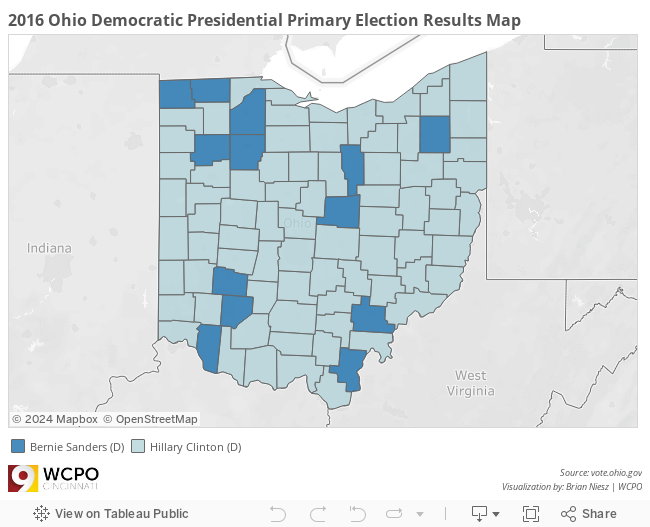 2016 Ohio Democratic Presidential Primary Election Results Map 