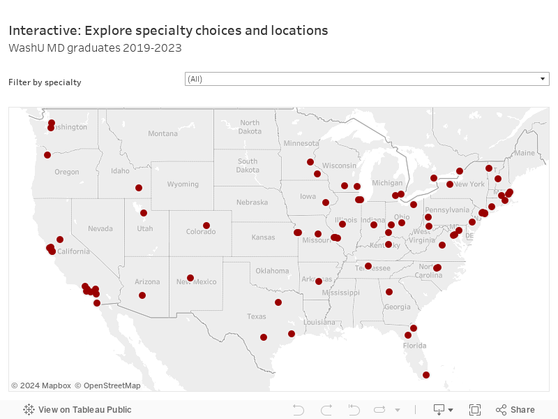 Interactive: Explore specialty choices and locationsWashU MD graduates 2019-2023 