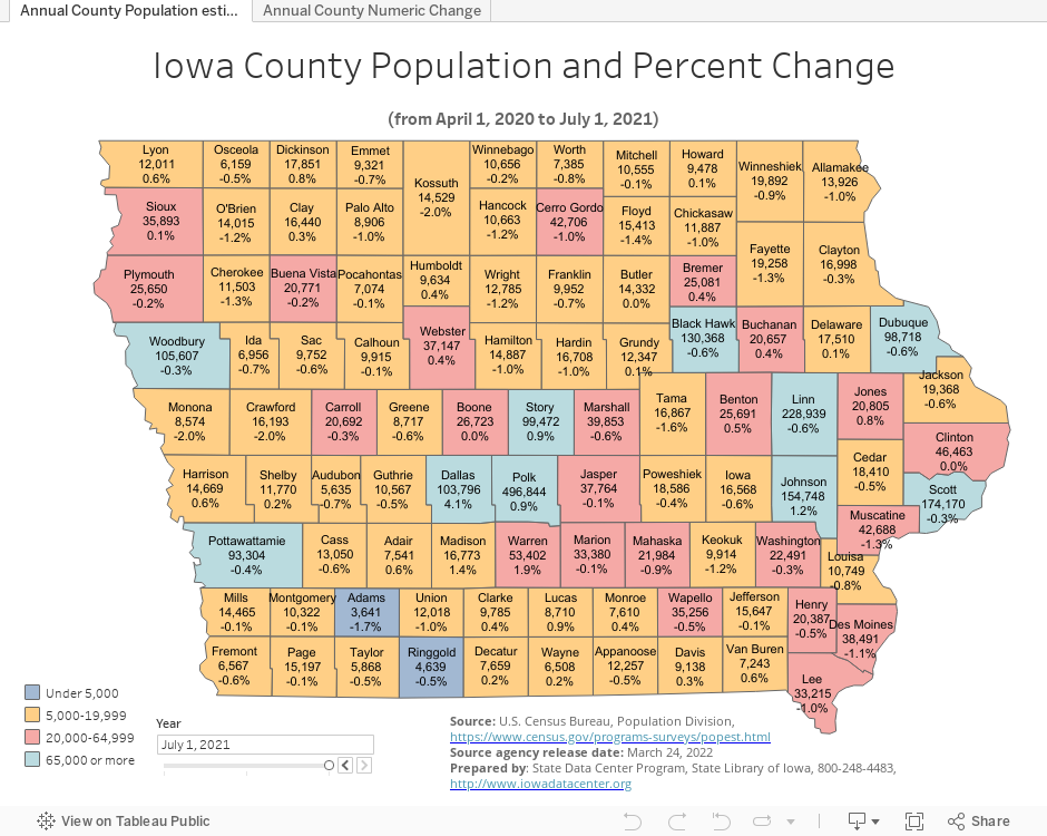 County Population Map Vintage 2021 Iowa State Data Center