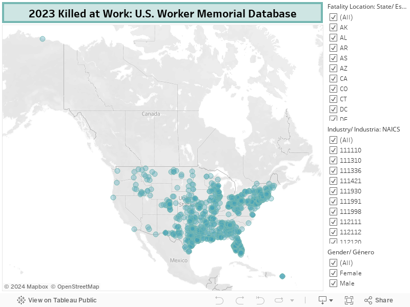 Killed at Work: U.S. Worker Memorial Database 2023 