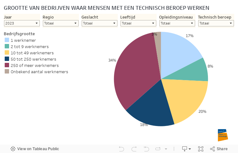 GROOTTE VAN BEDRIJVEN WAAR MENSEN MET EEN TECHNISCH BEROEP WERKEN 