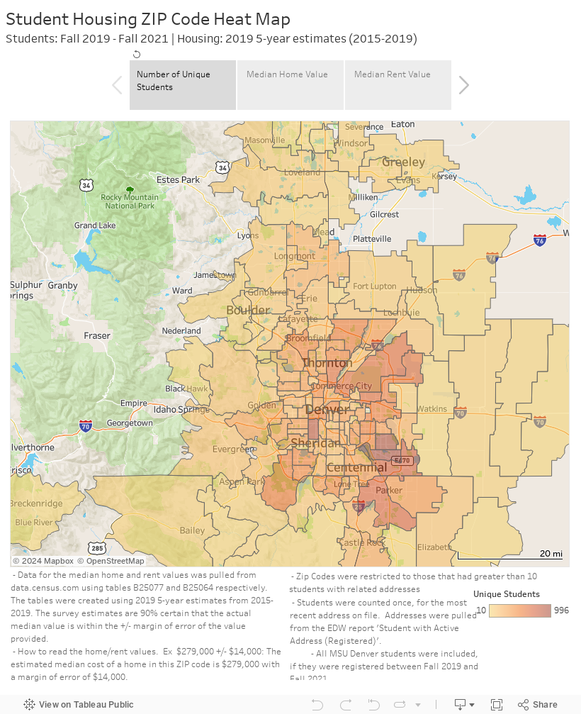 Student Housing ZIP Code Heat MapStudents: Fall 2019 - Fall 2021 | Housing: 2019 5-year estimates (2015-2019) 