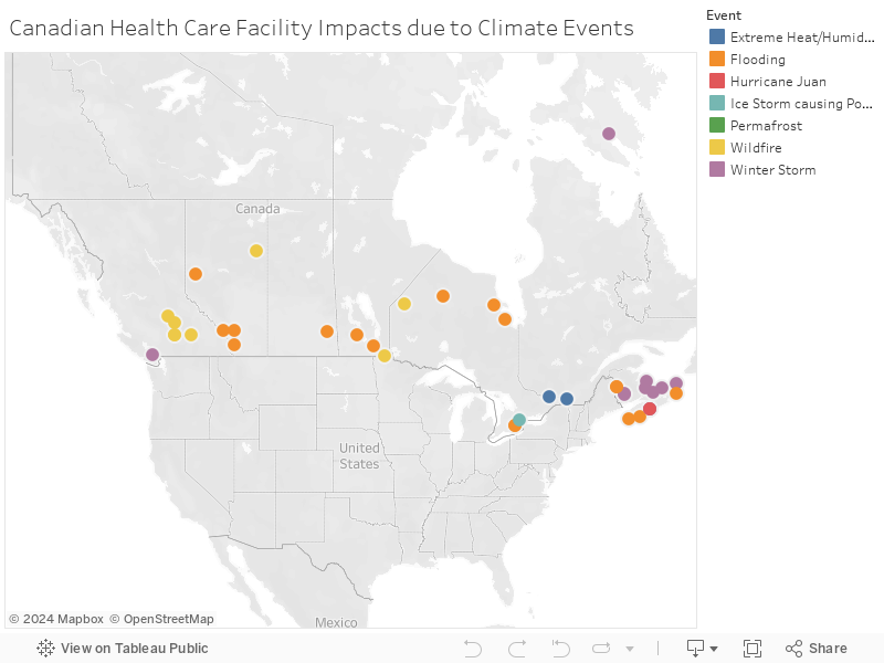 Canadian Health Care Facility Impacts due to Climate Events 