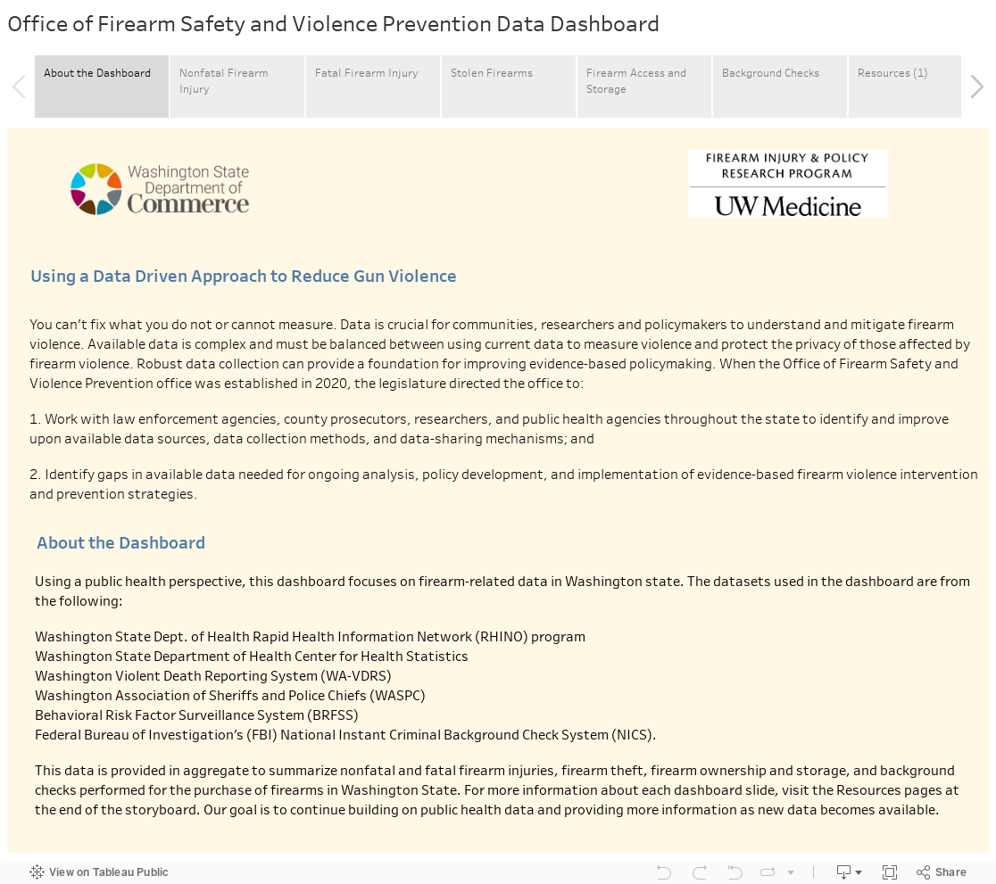 Office of Firearm Safety and Violence Prevention Data Dashboard 