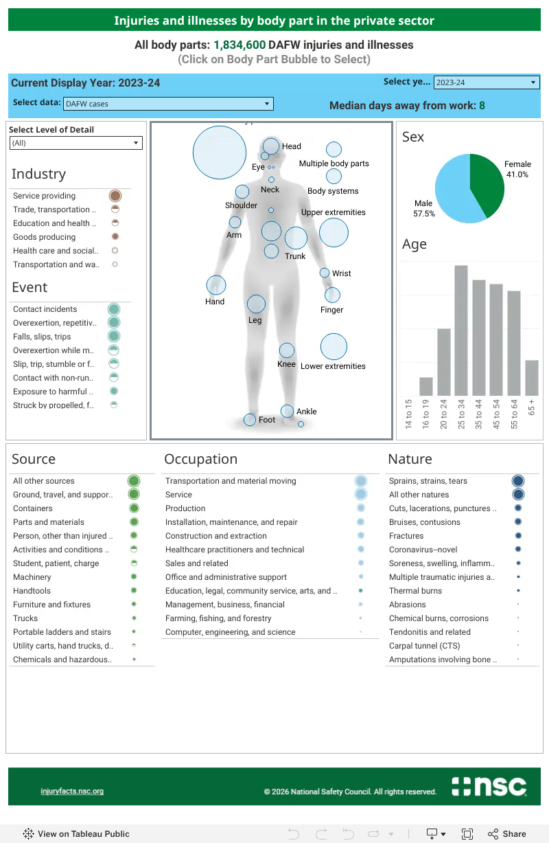 Work Injuries and Illnesses by Part of Body - Injury Facts