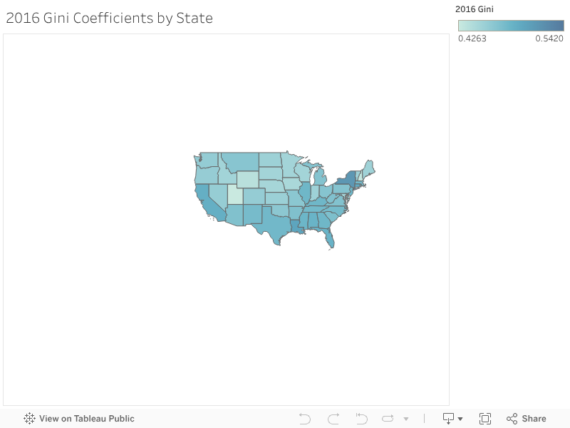 2016 Gini Coefficients by State 