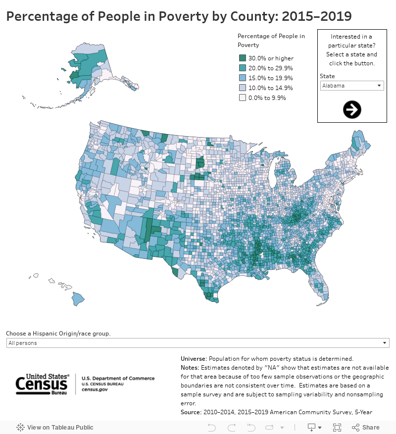 Percentage of People in Poverty by County: 2015–2019 