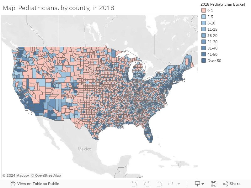 Map: Pediatricians, by county, in 2018 
