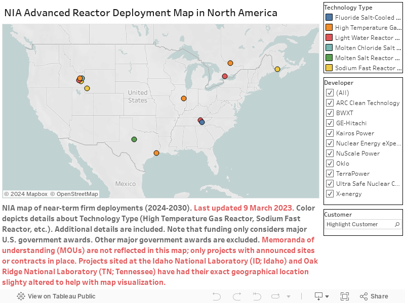 NIA Advanced Reactor Deployment Map in North America 