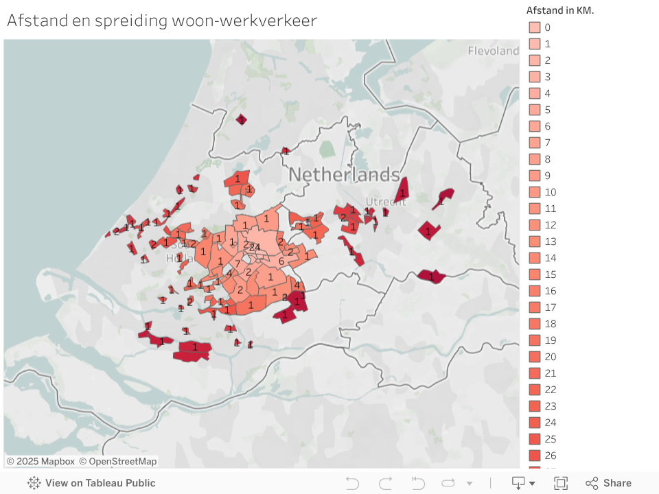 Afstand en spreiding woon-werkverkeer 