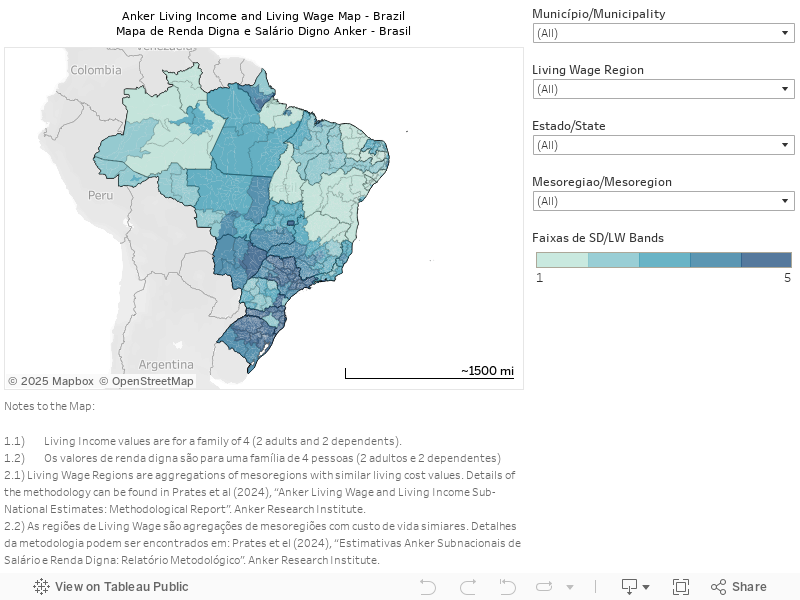 Anker Living Income and Living Wage Map - BrazilMapa de Renda Digna e Salário Digno Anker - Brasil 