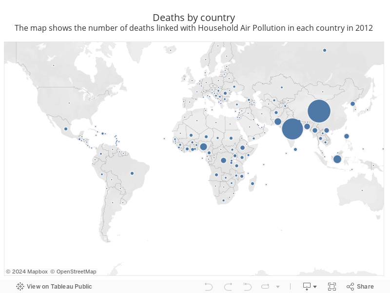 A map of deaths by household air pollution in 2012 by country