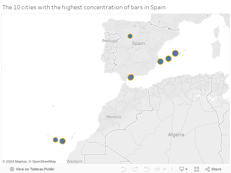 The 10 cities with the highest concentration of bars in Spain 