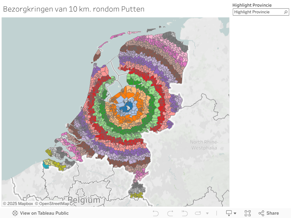 Bezorgkringen van 10 km. rondom Putten 