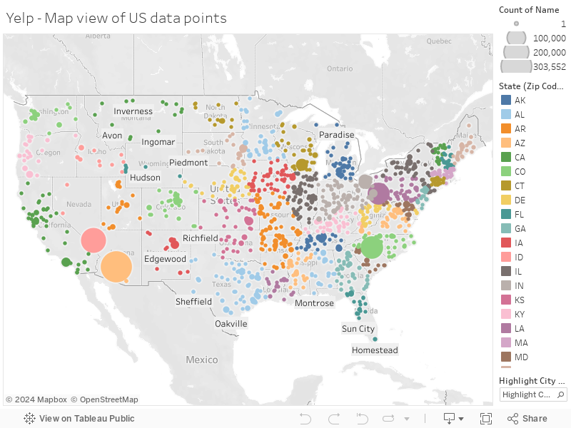 Yelp - Map view of US data points 