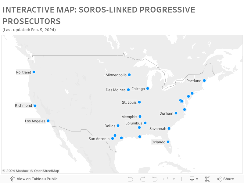 INTERACTIVE MAP: SOROS-LINKED PROGRESSIVE PROSECUTORS (Last updated: Feb. 5, 2024) 
