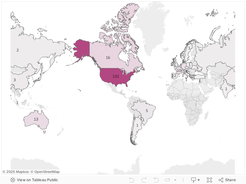 Living, pathogenic cases that are active in the CASK Registry (by country) 