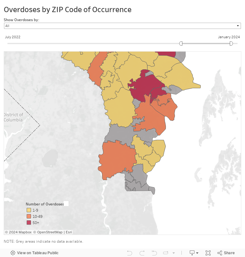 Overdoses by ZIP Code of Occurrence 