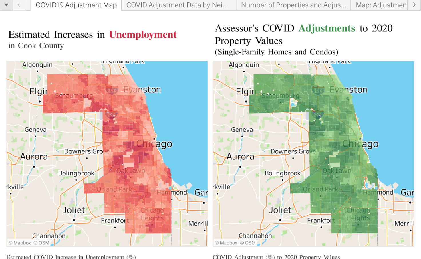 Map of Cook County Assessor's COVID19 Residential Adjustments Cook
