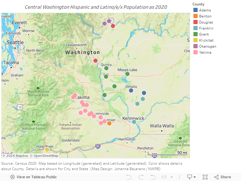 Central Washington Hispanic and Latino/e/x Population as 2020 