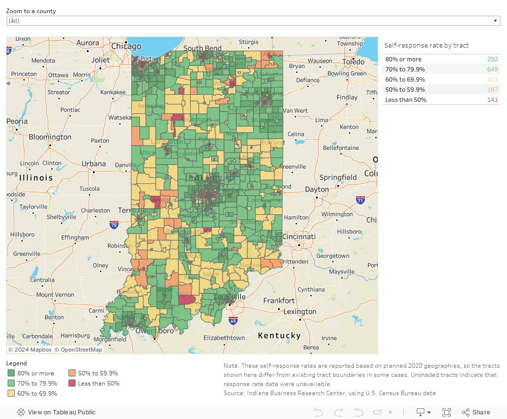 Map of Indiana tracts by response rate