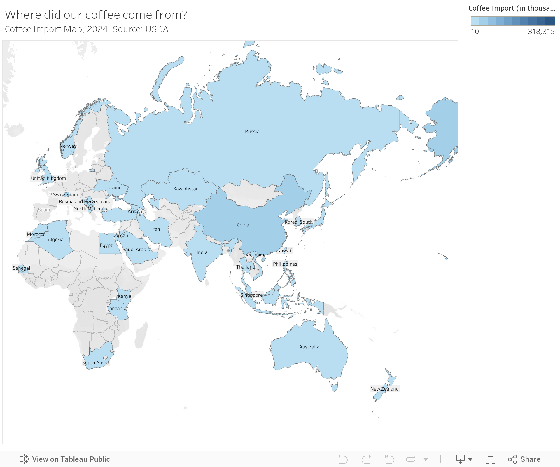 Where did our coffee come from? Coffee Import Map, 2024. Source: USDA 