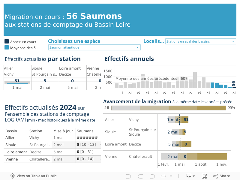 Saumons aux stations de comptage du Bassin Loire 