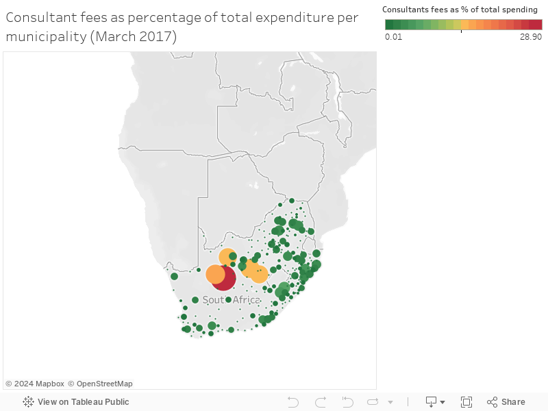 Consultant fees as percentage of total expenditure per municipality (March 2017) 