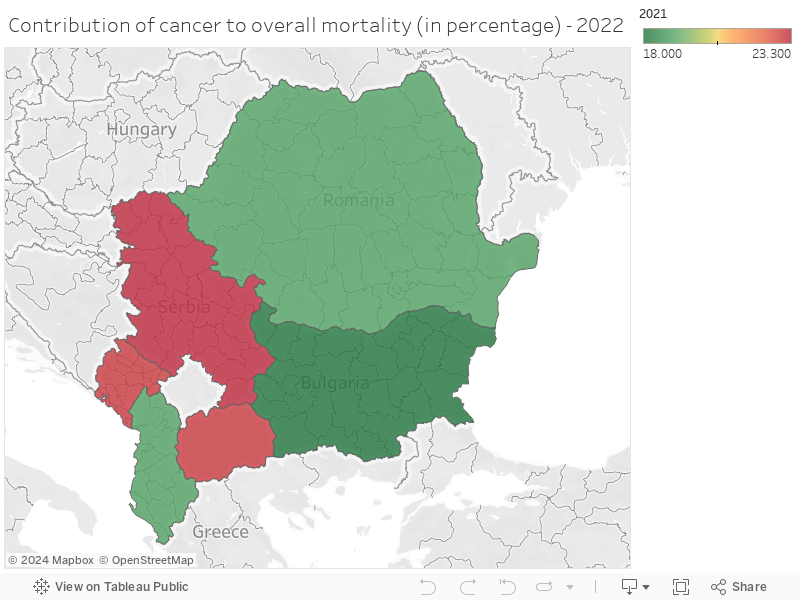 Contribution of cancer to overall mortality (in percentage) - 2022 