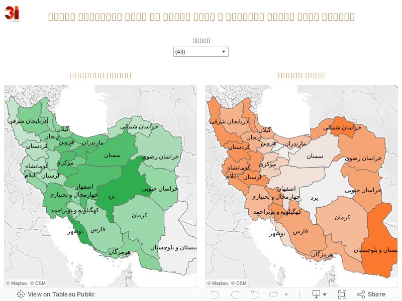 مقایسه پوشش تامین اجتماعی و بیمه سلامت در نقشه استان‌های ایران 
