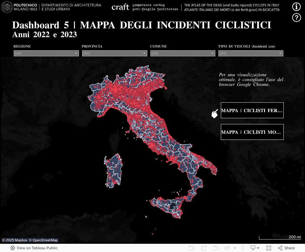 Dashboard 5 | MAPPA DEGLI INCIDENTI CICLISTICI Anni 2022 e 2023 