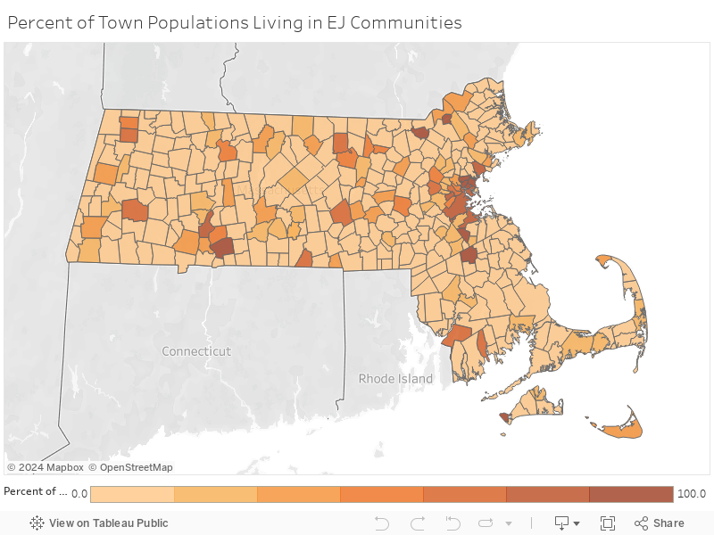 Percent of Town Populations Living in EJ Communities 