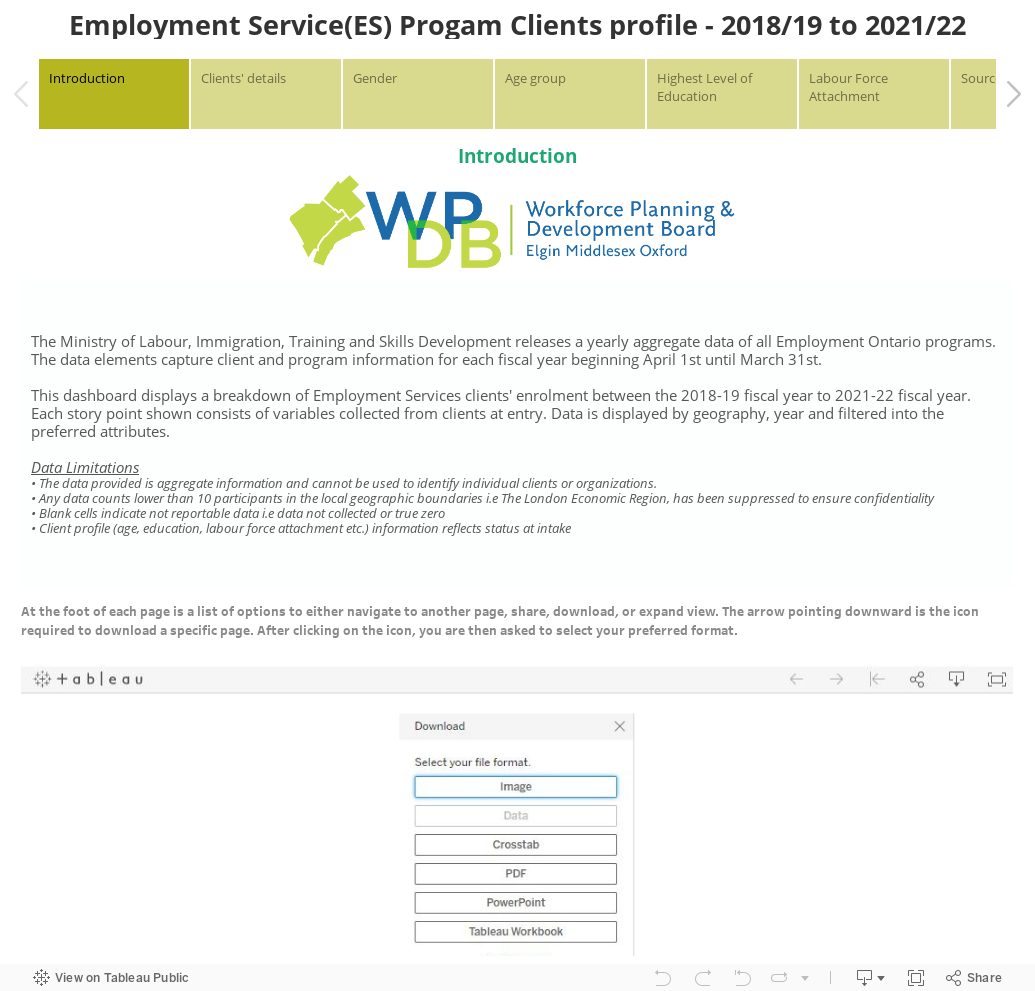 Employment Service(ES) Progam Clients profile - 2018/19 to 2021/22 