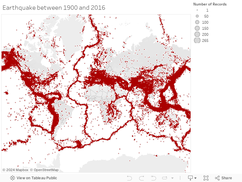 Earthquake between 1900 and 2016 
