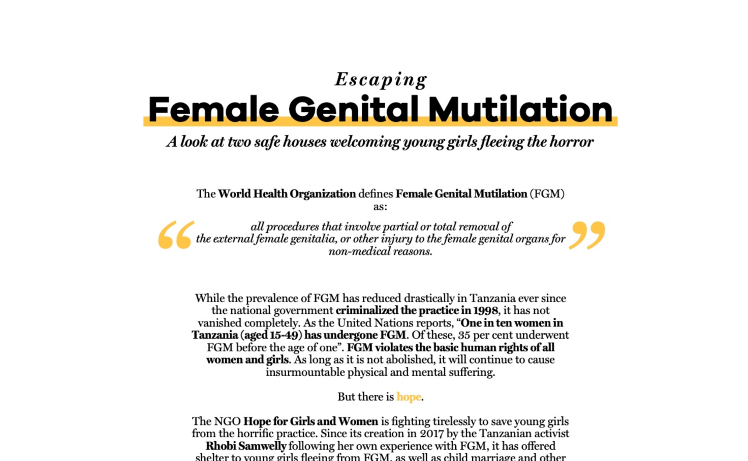 Escaping Female Genital Mutilation A Look At Two Safe Houses
