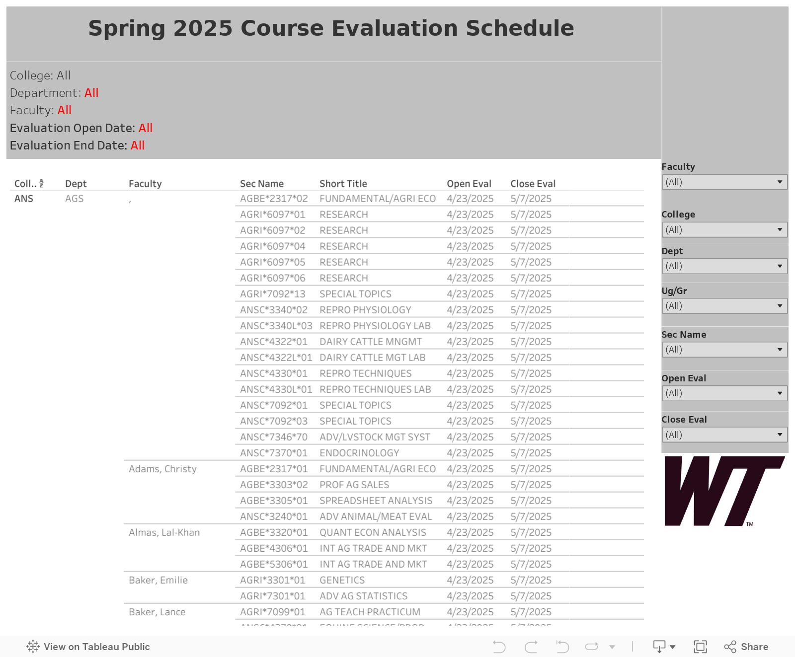 Course Evaluation Schedule 