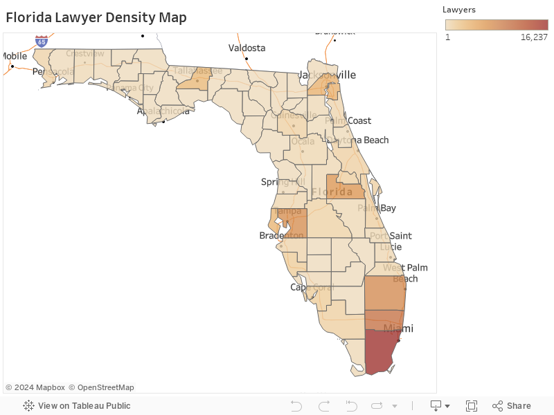 Florida Lawyer Density Map 