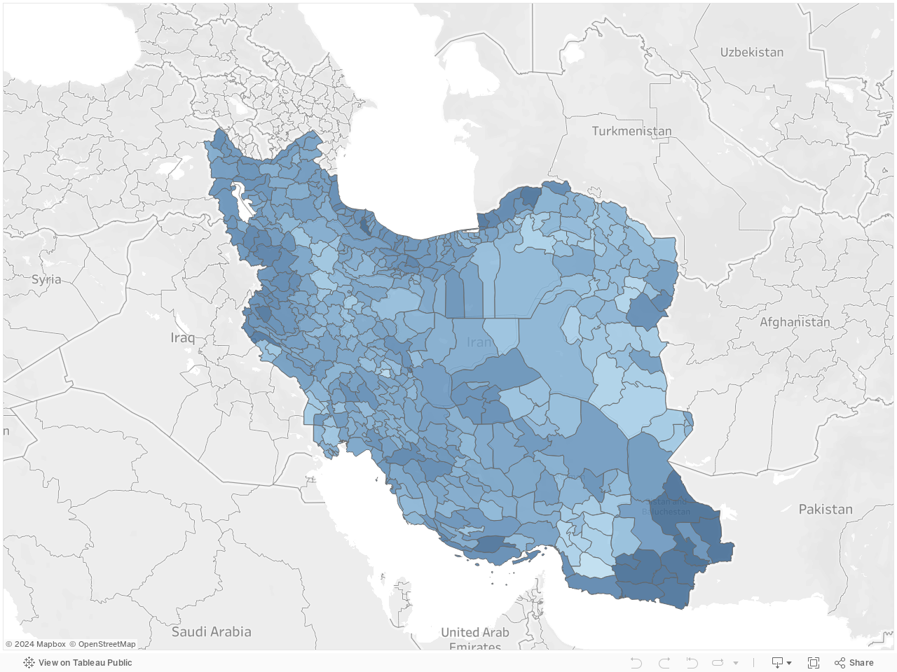 Percentage of Rouhani's votes per county 