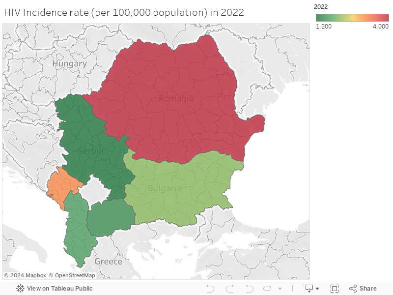 HIV Incidence rate (per 100,000 population) in 2022 