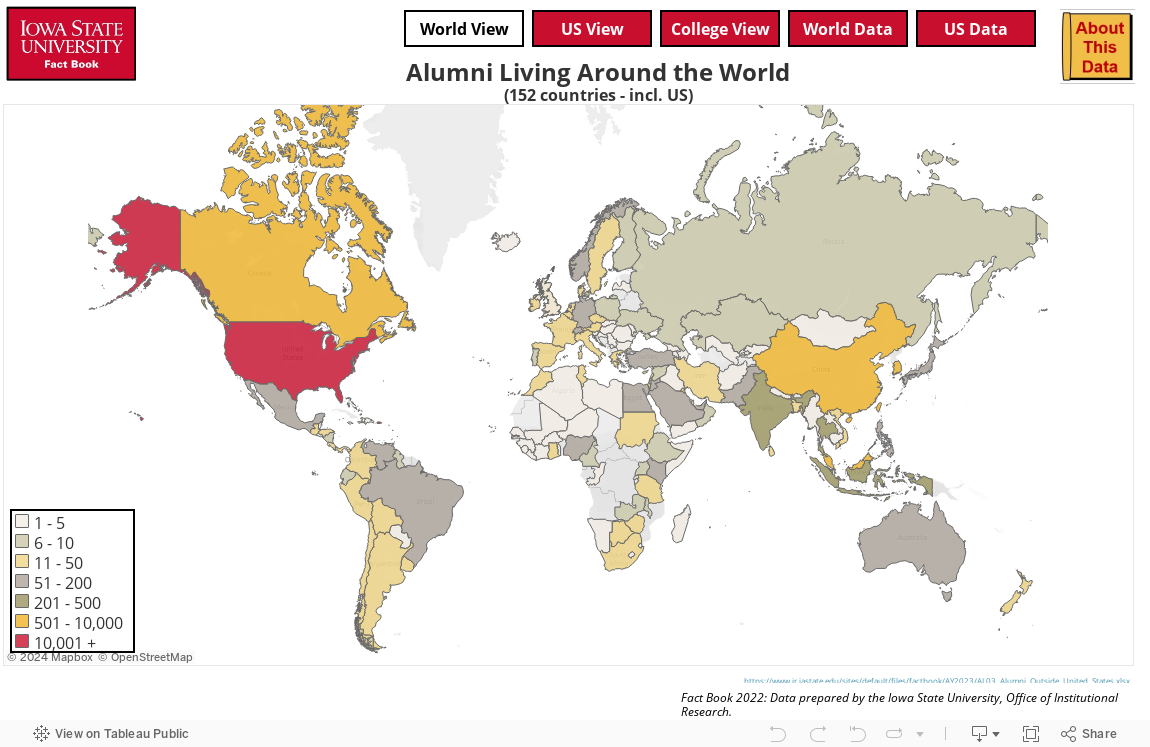 Alumni Living Around the World(152 countries - incl. US) 