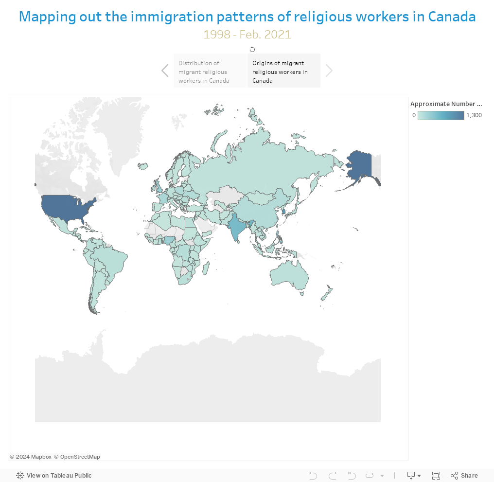 Mapping out the immigration patterns of religious workers in Canada1998 - Feb. 2021 