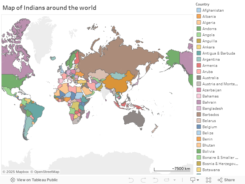 Map of Indians around the world 