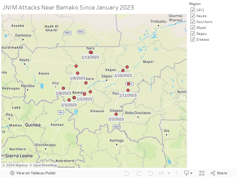 JNIM Attacks Near Bamako Since January 2023 