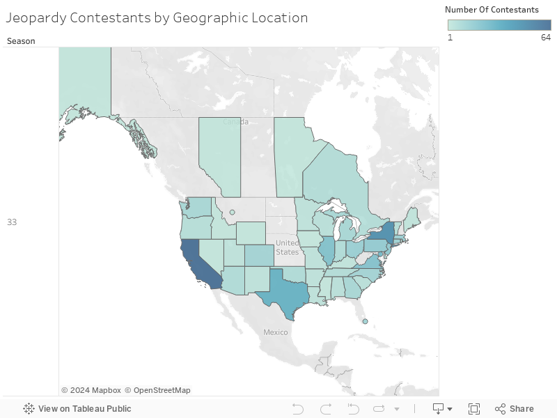 Jeopardy Contestants by Geographic Location 